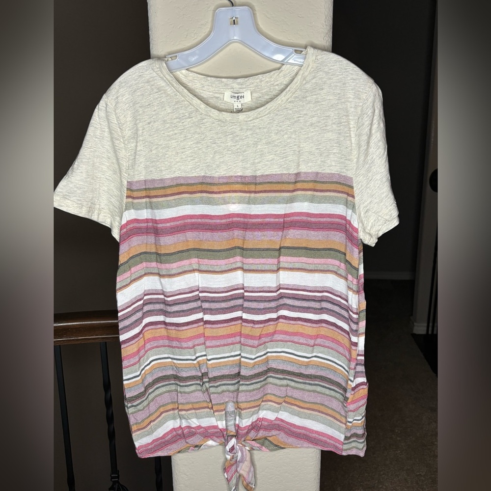 🩶 Umgee Striped Contrast Shirt Style #TL44098 NEW